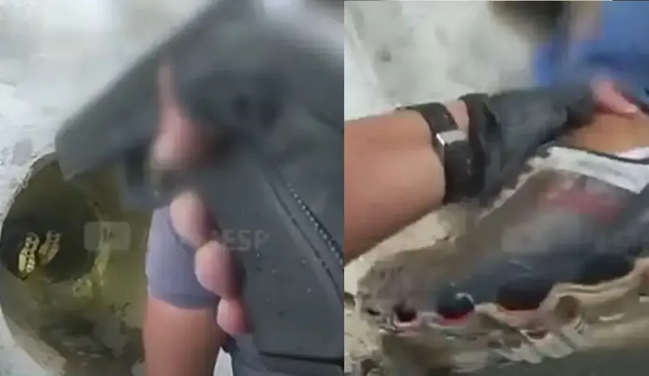 Homem se joga em córrego para tentar fugir da polícia, mas é preso em tubulação