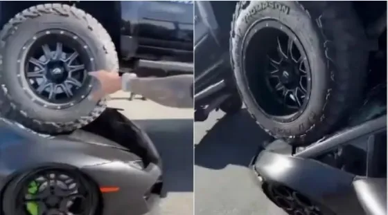 Carro de luxo de R$ 2 milhões é esmagado por caminhonete em cena impressionante